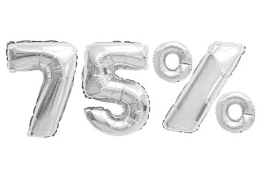 izole arka plan üzerinde krom renk balonları yüzde yetmiş beş. indirimler ve satış