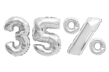 izole arka plan üzerinde krom renk balonları yüzde otuz beş. indirimler ve satış