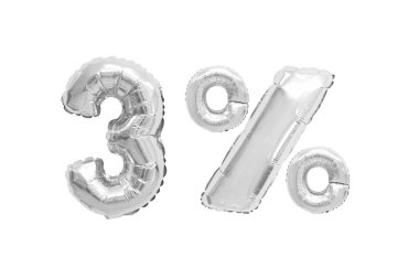 izole arka plan üzerinde krom renk balonları yüzde üç. indirimler ve satış