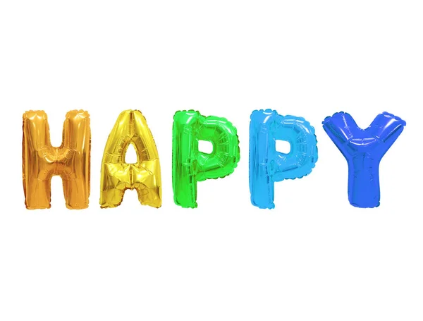 Λέξη Ευτυχισμένη Στην Αγγλική Αλφάβητο Από Μπαλόνια Χρώματα Ουράνιο Τόξο — Φωτογραφία Αρχείου