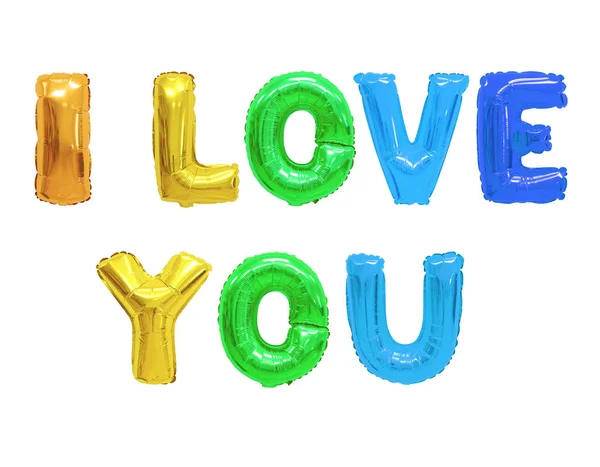 Word Love You English Alphabet Colors Rainbow Balloons White Background — Stock Photo, Image