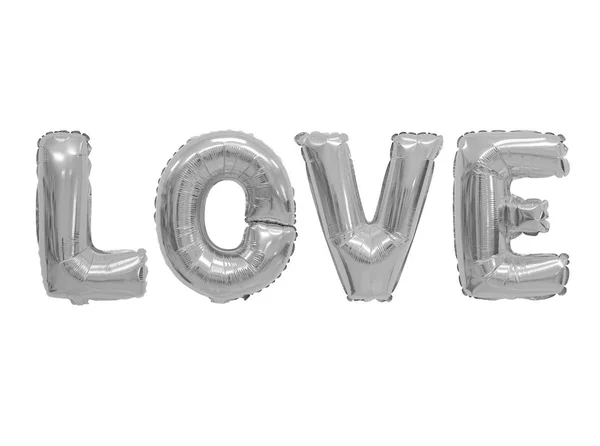 Woord Love Het Engels Alfabet Grijs Chroom Ballonnen Een Witte — Stockfoto