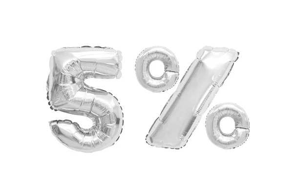 five percent from chrome color balloons on isolated background. discounts and sales