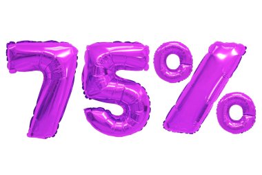 izole arka plan üzerinde mor renk balonları yüzde yetmiş beş. indirimler ve satış