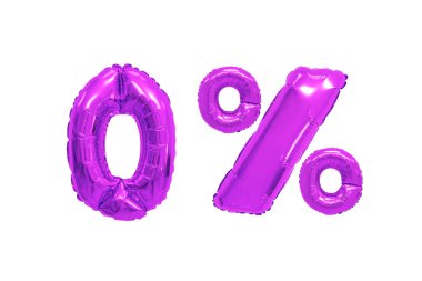 izole arka plan üzerinde mor renk balonları yüzde sıfır. indirimler ve satış