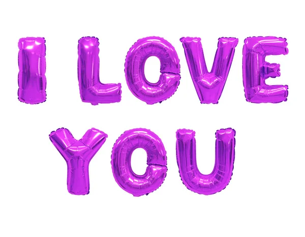 Слово Love You English Habet Пурпурных Воздушных Шаров Белом Фоне — стоковое фото