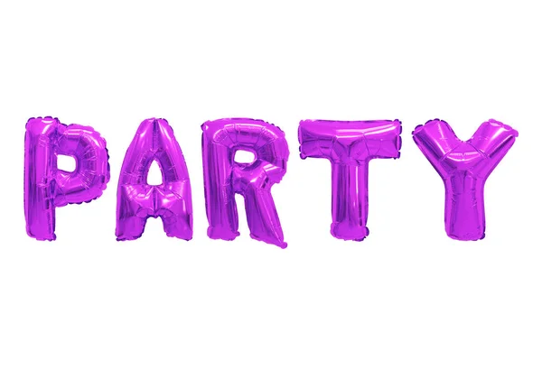 Wortparty Englischen Alphabet Aus Lila Luftballons Auf Weißem Hintergrund Urlaub — Stockfoto