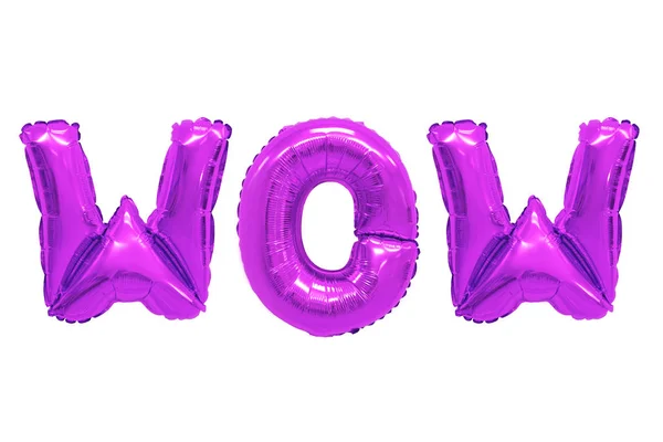 Слово Wow Английски Habet Фиолетовых Воздушных Шаров Белом Фоне Праздники — стоковое фото