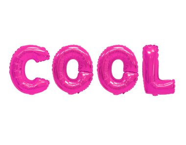 Beyaz bir arka plan üzerinde pembe balonları İngiliz alfabesinde kelime serin. Tatil ve eğitim.