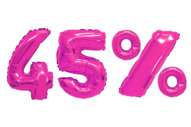 Kırk beş yüzde izole arka plan üzerinde pembe renkli balonları. indirimler ve satış
