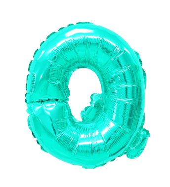 Balonlar Turkuaz renk beyaz bir arka plan üzerinde İngilizce Alfabe harf Q