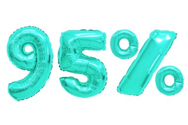izole arka plan üzerinde turkuaz renkli balonları yüzde doksan beş. indirimler ve satış