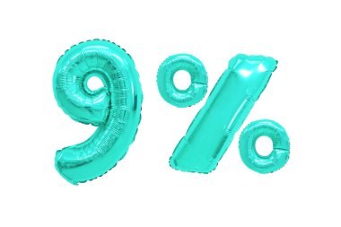 izole arka plan üzerinde turkuaz renkli balonları yüzde dokuz. indirimler ve satış