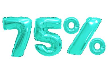 izole arka plan üzerinde turkuaz renkli balonları yüzde yetmiş beş. indirimler ve satış