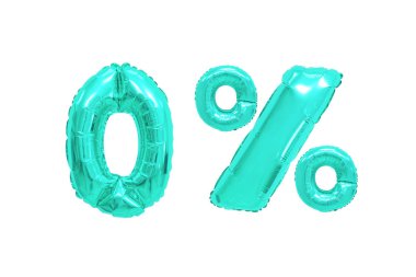 izole arka plan üzerinde turkuaz renkli balonları yüzde sıfır. indirimler ve satış