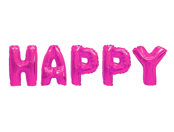 Word Happy English Alphabet Pink Balloons White Background Holidays Education — Stock Photo, Image