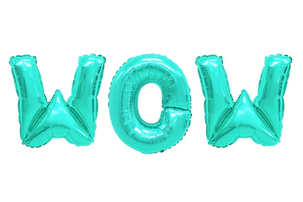 Mot Wow Alphabet Anglais Ballons Turquoise Sur Fond Blanc Vacances — Photo