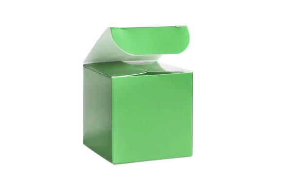 Egy Zöld Nyitott Doboz Üres Csomagolás Elszigetelt Háttér — Stock Fotó