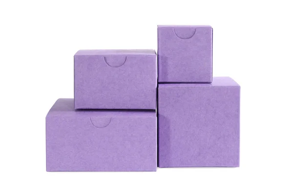 Few Carton Purple Boxes Blank Packing Isolated Background — Stock Photo, Image