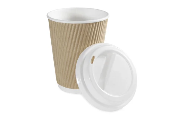 带盖子的咖啡杯 纸杯在白色背景 — 图库照片