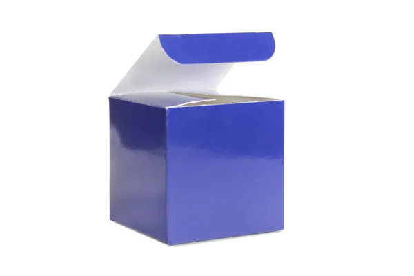 One Blue Open Box Blank Packing Isolated Background — Stock Photo, Image
