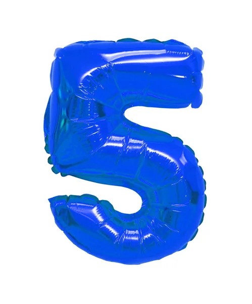 Nummer Fünf Blauer Luftballons Auf Weißem Hintergrund Rabatte Und Verkäufe — Stockfoto