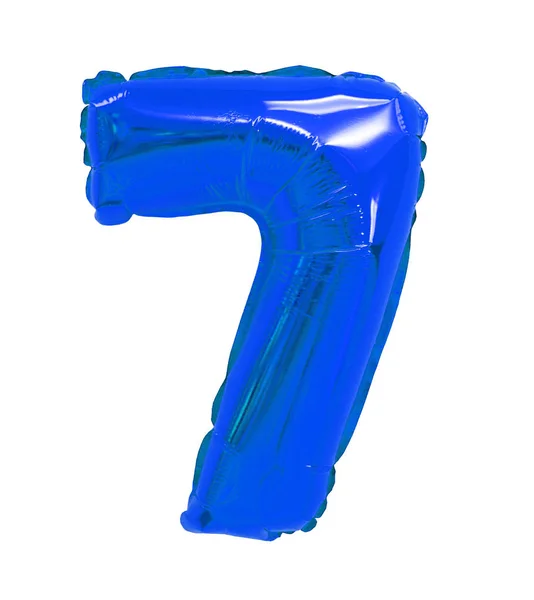 Número Sete Balões Azuis Sobre Fundo Branco Descontos Vendas Férias — Fotografia de Stock