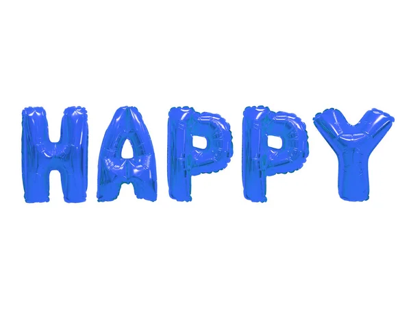 白地に濃い青い風船から英語のアルファベットで幸せな言葉 休日と教育 — ストック写真