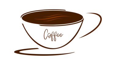 Bir fincan kahve kahverengi. Bir bardakta bir uçan daire. Grafik Web sitesi, menü veya reklam malzemeleri