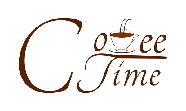 Hora Del Café Letras Marrones Con Una Taza Café Información — Vector de stock