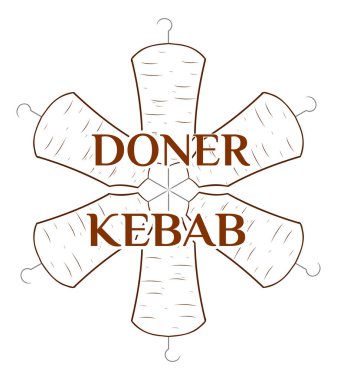 Kebap döner. Logo grafik. Et kanca üzerinde kıvrımlarına. Grafik arka plan üzerinde başlık.