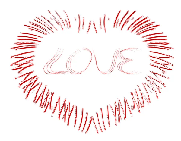 Decorative Red Heart Word Love Interesting White Texture Effect Red — Stock Vector