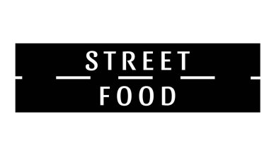 Siyah bir arka plan üzerinde sokak gıda - beyaz metin. Sokak arka plan. Kullanım grafik logo, afiş, Web sitesi, reklam için sokak gıda ile,