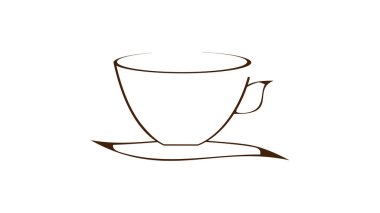 Uçan daire kahverengi bardakta. Kahve fincanı simge veya çay Kupası simgesi. Grafik Web sitesi, mutfak günlüğü, Restoran, bar, online mağaza, reklam veya afiş için.