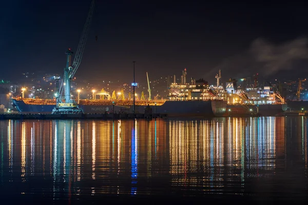 Vew Night Port Novorossiysk Royalty Free Stock Photos