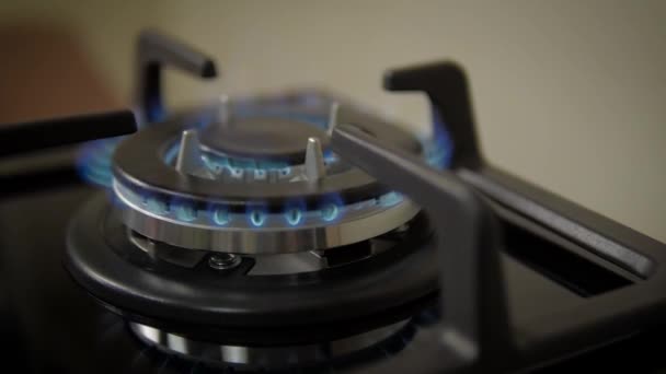 Turning Gas Gas Burning Kitchen Gas Stove — Stock Video