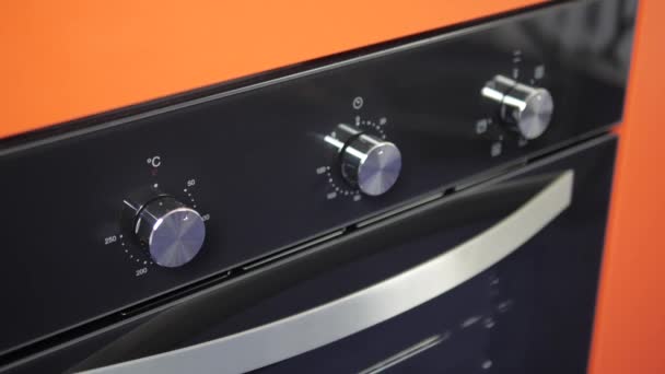Fornuis Oven Close View Voorpaneel Van Moderne Zwarte Oven Moderne — Stockvideo