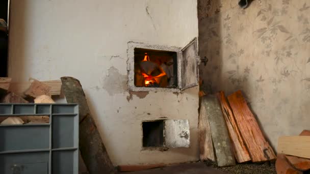 Russian Stove Fire Fireplace Rural Life Burning Chop Wood Stone