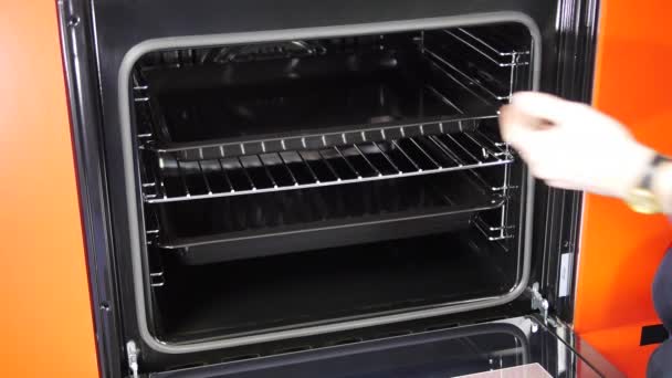 烧烤炉的金属转换开关 特写视图 现代黑色烤箱前面板 详细的现代设计 — 图库视频影像