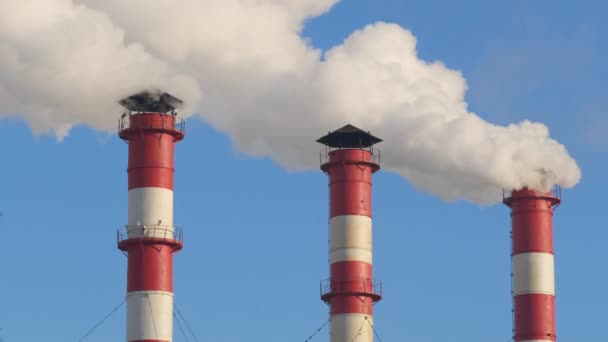 Poluição Plantas Industriais Fumar Tubos Industriais Vermelho Com Tubo Branco — Vídeo de Stock