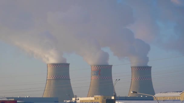 Air Pollution Smoking Industrial Pipes Cooling Towers Electricity Generating Station — Stock Video