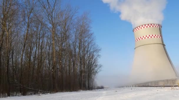 Pijpen Industriële Roken Luchtverontreiniging Industrismoke Stack Blauwe Hemelachtergrond Energie Opwekking — Stockvideo