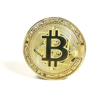 Altın Bitcoin beyaz arka plan üzerinde. Finansal büyüme kavramı. Bitcoins ve Yeni Sanal para kavramı.