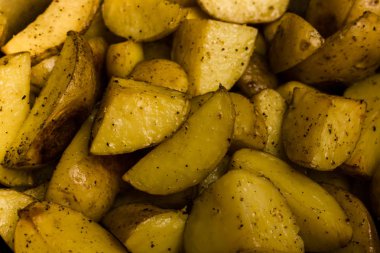 Yedeklenmiş patates görünümü desen olarak kapatın. Gıda arka plan