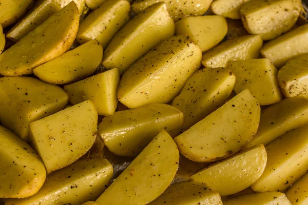 Batatas Redução Cruas Antes Cozinhar Batatas Fritas Francesas País Feitas — Fotografia de Stock