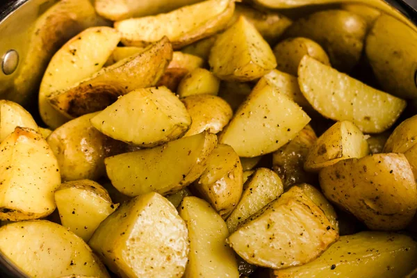 Vista Perto Batatas Apoiadas Como Padrão Fundo Alimentar — Fotografia de Stock