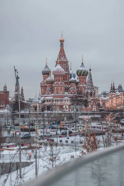 Catedral Basilio Plaza Roja Invierno Tiempo Nublado Desde Zaryadye Park — Foto de Stock