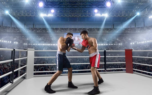 Dos Boxeadores Están Peleando Ring Boxeo Profesional — Foto de Stock