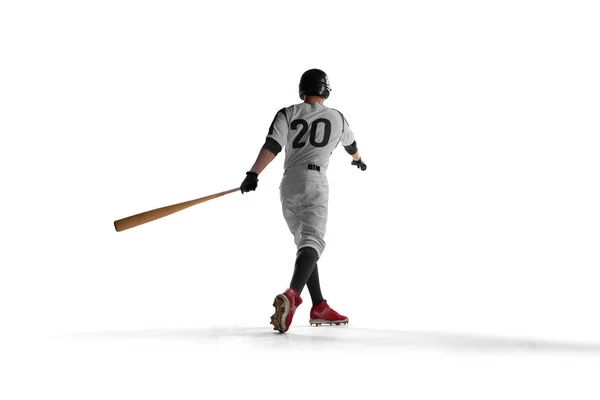 Professioneller Baseballspieler Auf Weißem Hintergrund — Stockfoto