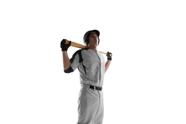 Beyaz Arka Planda Profesyonel Beyzbol Oyuncusu — Stok fotoğraf